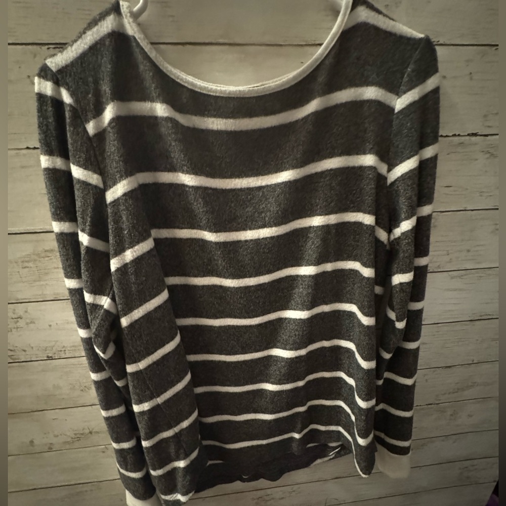 Pink Clover Dark Gray and White Striped Sweater